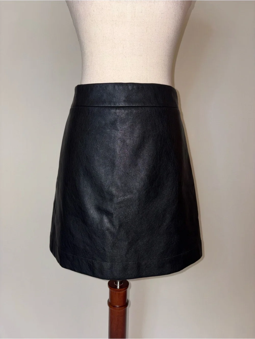 J Crew Black Faux Leather A-Line Mini Skirt Size 2
